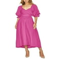 thumbnail image 1 of PENGXIANG Robe Midi d'Été pour Femmes Couleur Unie Col Carré Manches Lanterne Taille Haute Robe Décontractée Robe de Plage Vacances, 1 of 6