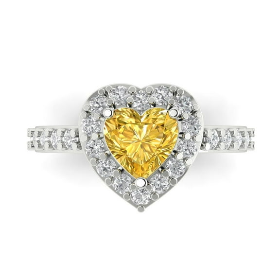 Halo Engagement Ring for Women - 2.03ct Natural Citrine in 18K White Gold Promise Ring
