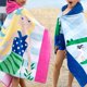 thumbnail image 5 of Poncho con capucha de secado rápido para niños y niñas, traje de neopreno con toalla para de bata, extra grande, 97 x 126 cm / 49 x 31 pulgada Raya azul real Macarena Kids Beach Poncho con capucha, 5 of 7