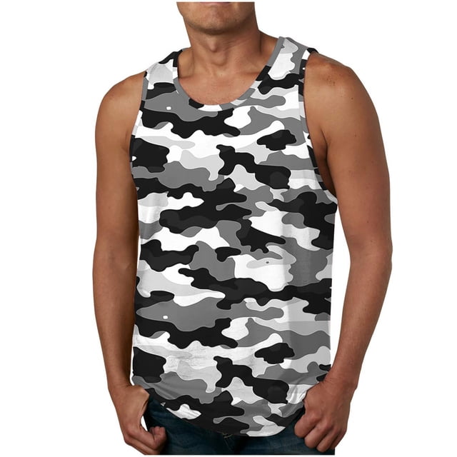Débardeurs Camouflage Sans Manches pour Hommes d'Extérieur, T-Shirt Coupé pour Muscles, Débardeurs d'Entraînement de Musculation, Chandails Décontractés à Col Rond Style Militaire