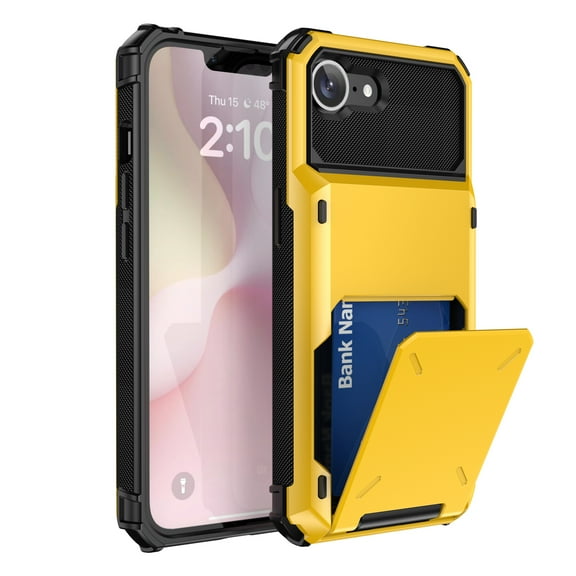 TECH CIRCLE Wallet Case for iPhone 17e / iPhone 16e, Shockproof TPU PC Credit Card Holder Slot Case Hybrid Back Phone Cover for iPhone 17e / iPhone 16e,Yellow