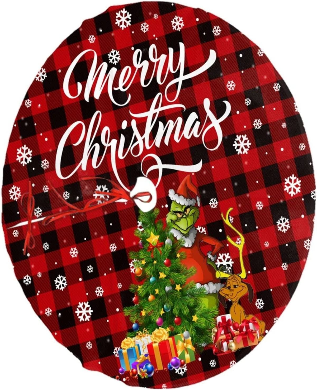 JOOCAR Christmas Tree Skirt,30 inch Red Black Buffalo Plaid Funny