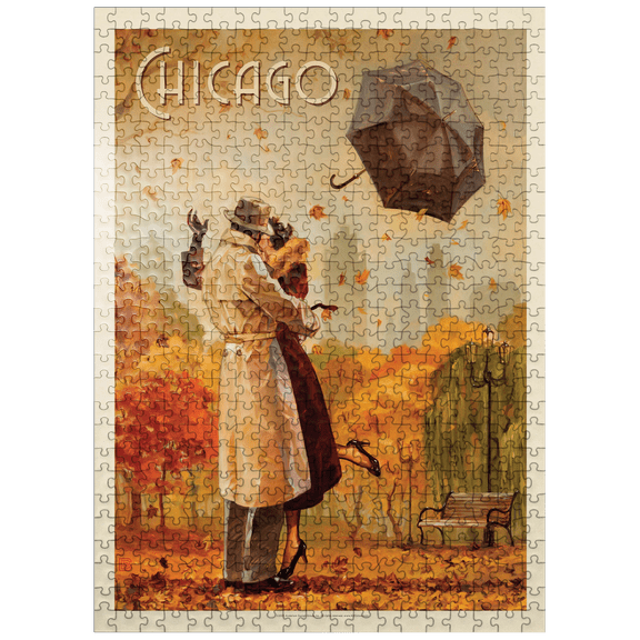 MyPuzzle - Chicago: Windy City Kiss, Vintage Poster - Premium 500 Piece Jigsaw Puzzle for Adults