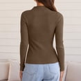 thumbnail image 4 of Satingcolo Women Ribbed Mock Neck Long Sleeve Shirts Trim Fitted Knit Tops Soft Basic Layer Tee Business Casual Fall Daily Slim Fit T-Shirt,Coffee XL, 4 of 6