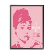 Stupell Industries Believe In Pink Audrey Hepburn Actress Text Design Framed Wall Art, 24 x 30, Design by Ioana Horvat