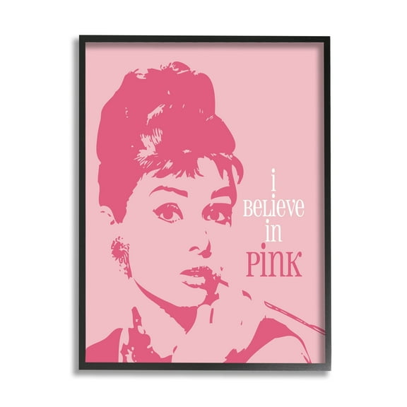 Stupell Industries Believe In Pink Audrey Hepburn Actress Text Design Framed Wall Art, 24 x 30, Design by Ioana Horvat