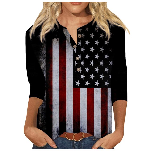 YDLCAFD Easter Women Casual V Neck Colorful Gradient Geometric Print Button Three Quarter Sleeve T Shirt