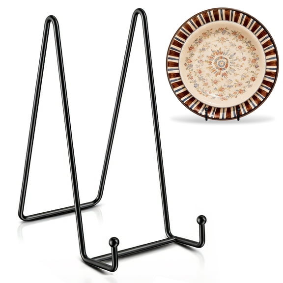 Qutool 6in Plate Stands, 4-Pack Metal Display Easels for Picture Frames, Decorative Plates, Photos, Artwork, Tabletop Display Stands, Black