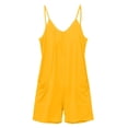 thumbnail image 4 of QATAINLAV Summer Rompers for Women Sleeveless Adjustable Strap Onesies Shorts Cotton Casual Wide Jumpsuits with Pockets Yellow XL, 4 of 9