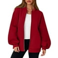 thumbnail image 5 of WTOBBY Women's Oversized Zip Up Jacket, Solid Color V-Neck Long Sleeve, Loose Fit Casual Outerwear, Street Fashion Style, Comfortable Lightweight Coat,Red S, 5 of 6
