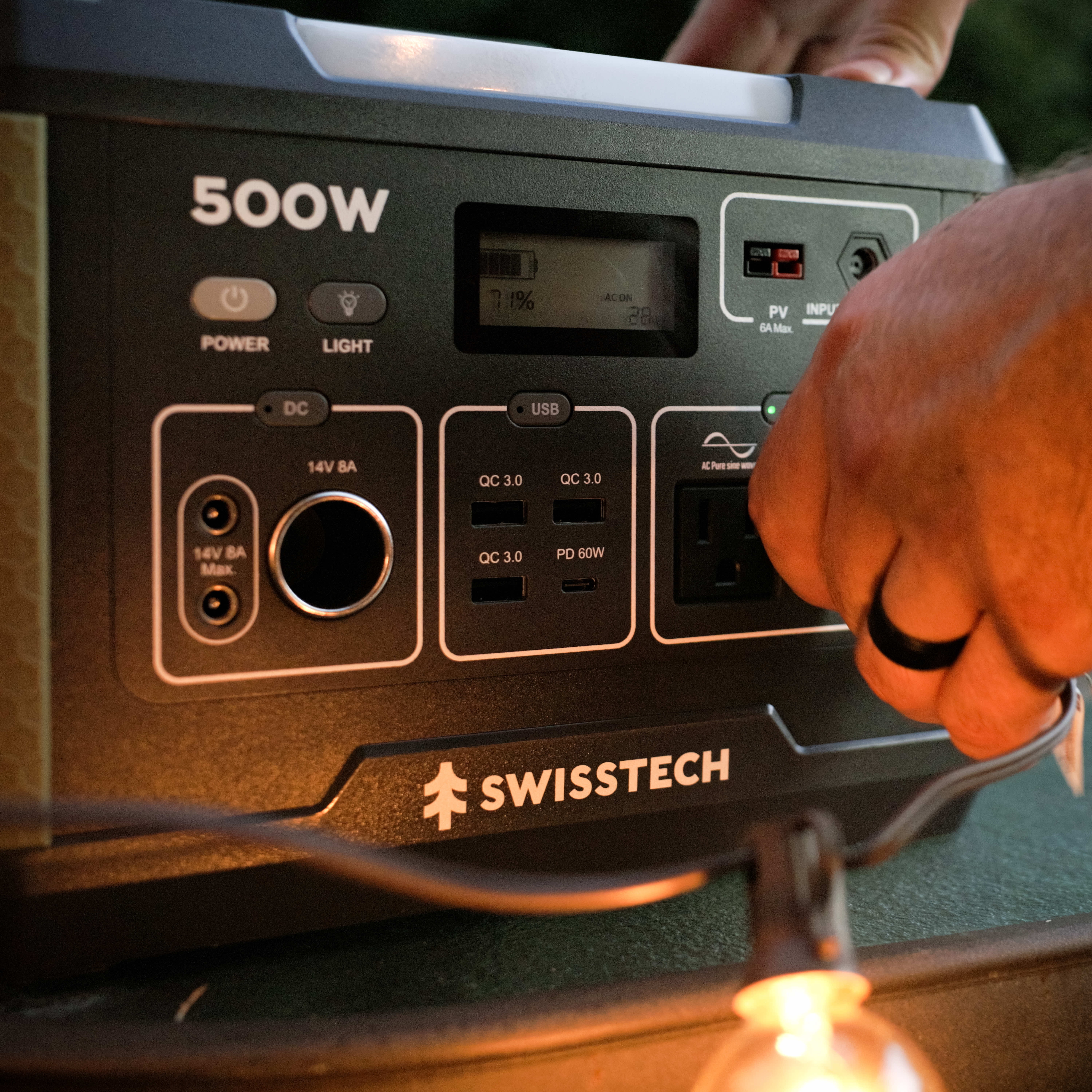 Swiss Tech 500W portable power station 519Wh solar compatible battery for outdoor & emergency use