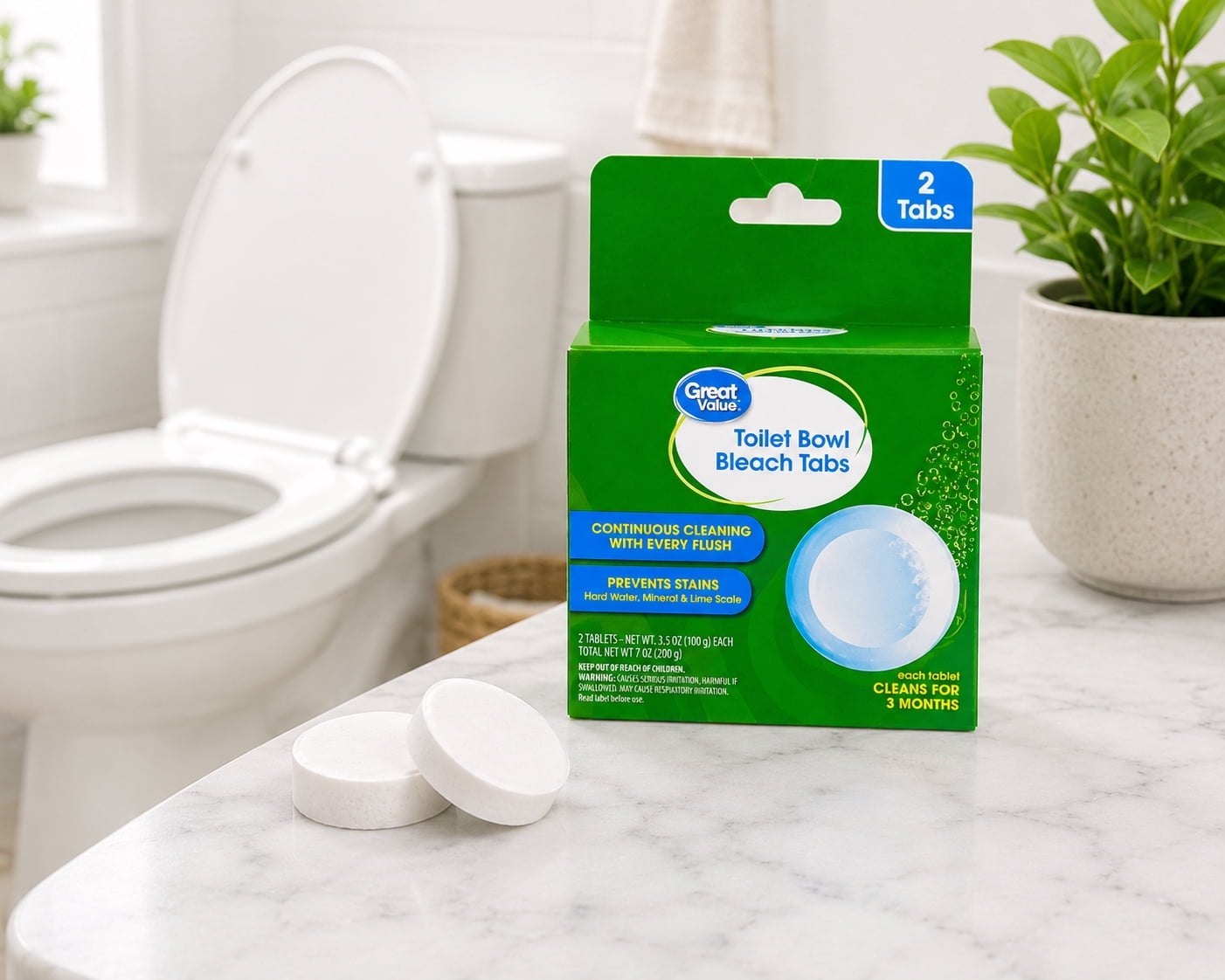 Great Value Toilet Bowl Tablets with Bleach, 2 count