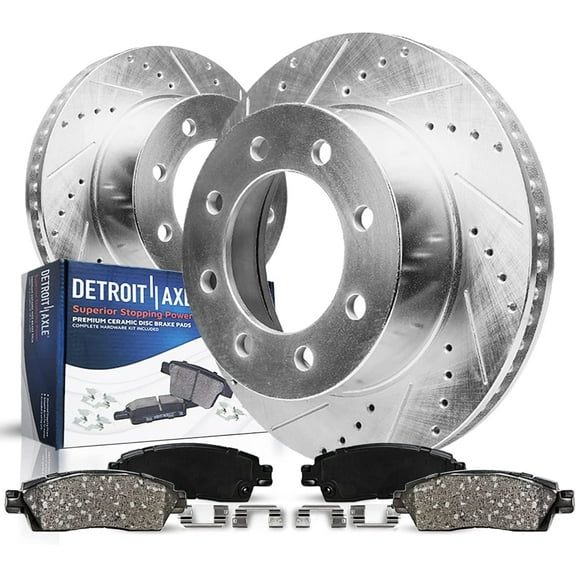 Detroit Axle - Front Brake Kit for 2005-2012 Ford F-350 Super Duty, 2011-2012 F-450 Super Duty, Drilled & Slotted Disc Brake Rotors Ceramic Brakes Pads Replacement [13.66" Front Rotors]