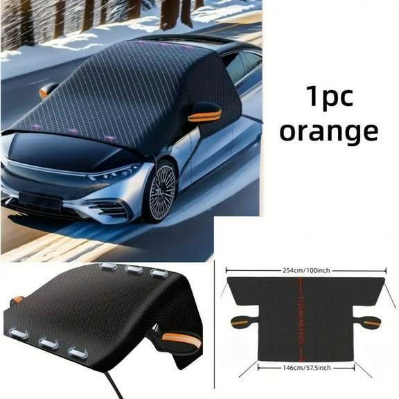360g orange Automotive Windshield Snow Covers with Side Window & Rearview Mirror Protector,Winter Magnetic Windshield Frost Cover,Universal for Most Vehicle,Car,SUV