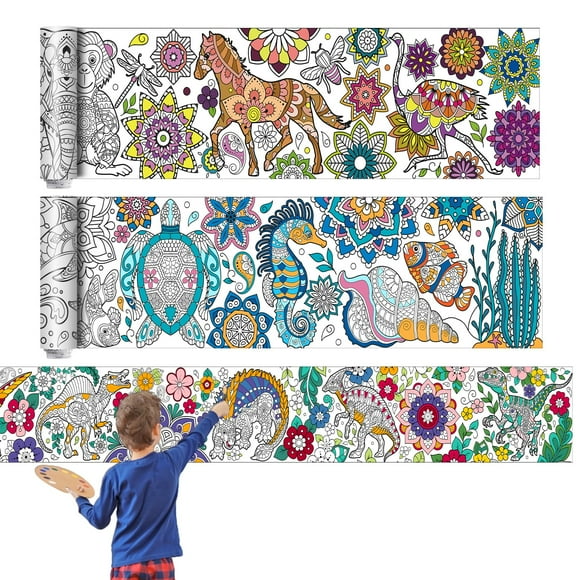 Pósteres gigantes para colorear Pasimy Mandala Animals, 30 x 300 cm, 3 unidades