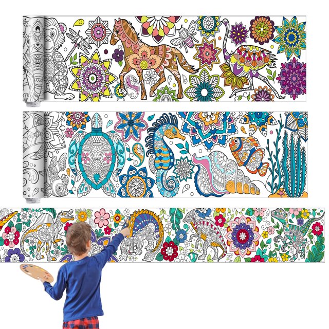 Pósteres gigantes para colorear Pasimy Mandala Animals, 30 x 300 cm, 3 unidades