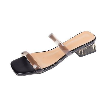 XDDST Black Sandals Women Dressy Fashion Square Head Woven High Heels Women s Slippers Mule Shoes Summer Female Sandals