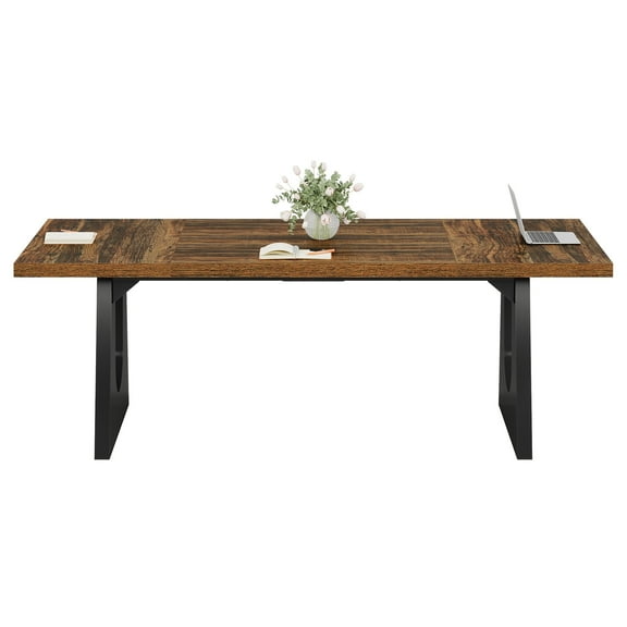 Tribesigns Large Conference Table, 70.9 Inches Rectangular Office Desk, Rustic Wood Conference Meeting Room Table for 6-8 People, Business Seminar Tables, Breakroom, Reception Office Furniture