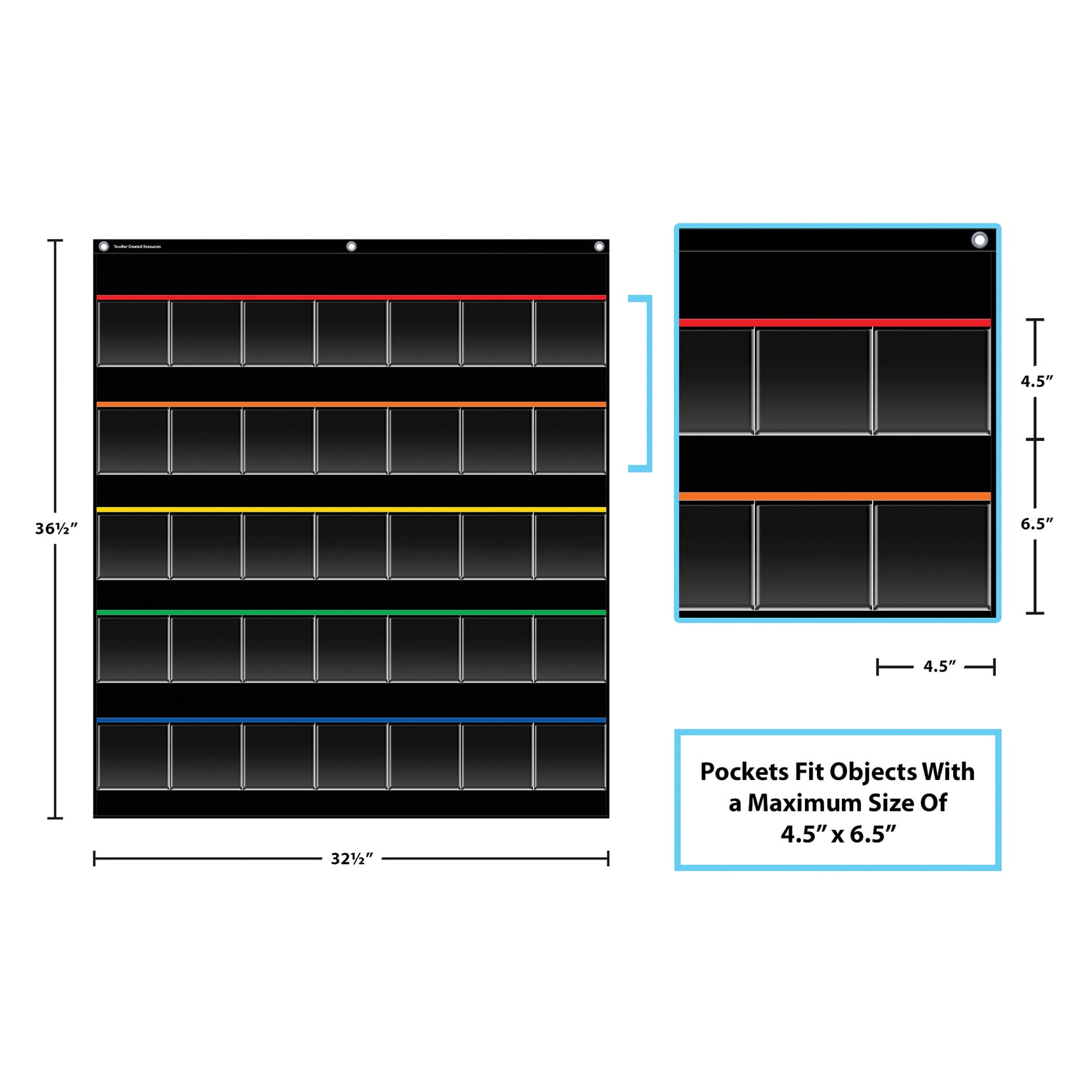 Teacher Created Resources Black Storage Pocket Chart, 35 Pockets, 32.5" x 63.5"