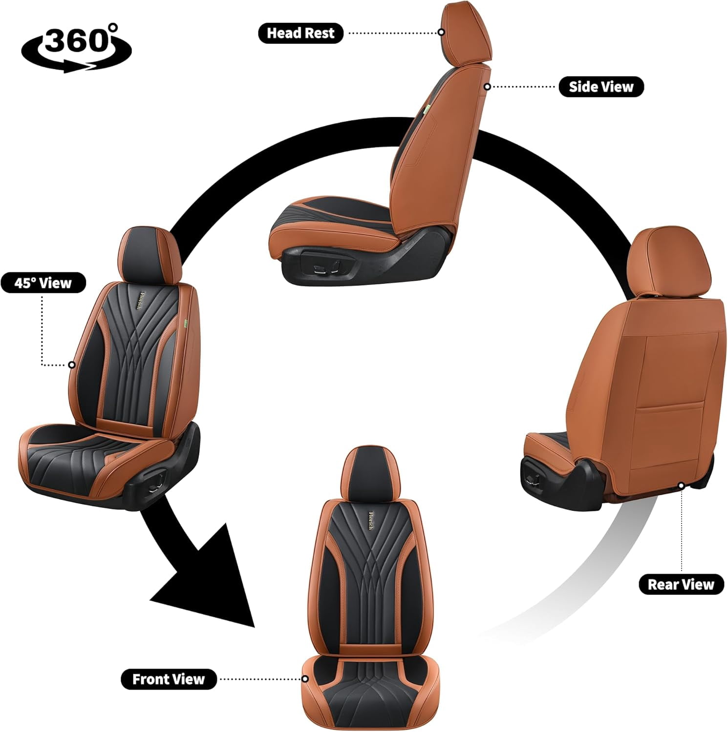 FLORICH Car Seat Covers Front Pair, Luxury Design Seat Protectors, Universal Auto Interior Accessories Fit for Most Cars, Black & Brown