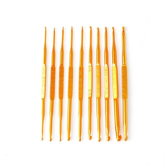YIEMEEN 10Pcs Golden Aluminum Double End Crochet Hook Knitting Needle Set Weave Craft