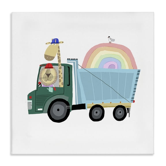 Stupell Industries Contemporary Construction Animals with Rainbow Canvas Art, 17 x 17, by Carla Daly
