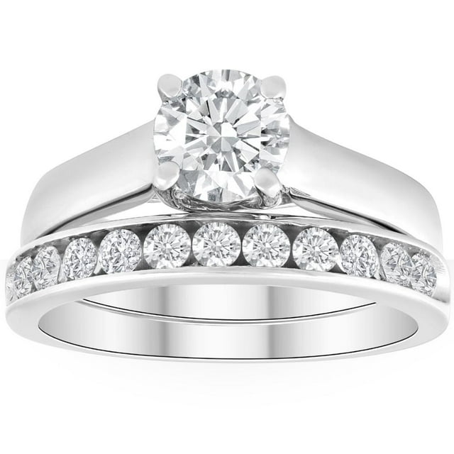Bague de Fiançailles Ronde en Diamant Solitaire 1 1/2ct Or Blanc 14K