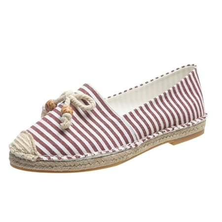 Women Casual Shoes Breathable On Flats Bow Beaded Striped Canvas Straw Sole Leisure Sneakerswomen casual shoes women casual shoes sale women casual shoes on women