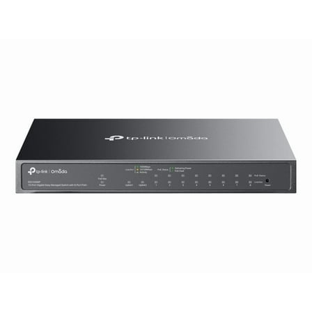 TP-Link Omada ES210GMP V1 - Switch - managed - 8 x 10/100/1000 (PoE )   1 x 10/100/1000   1 x combo Gigabit SFP/RJ-45 (uplink) - desktop, wall-mountable - PoE  (123 W)