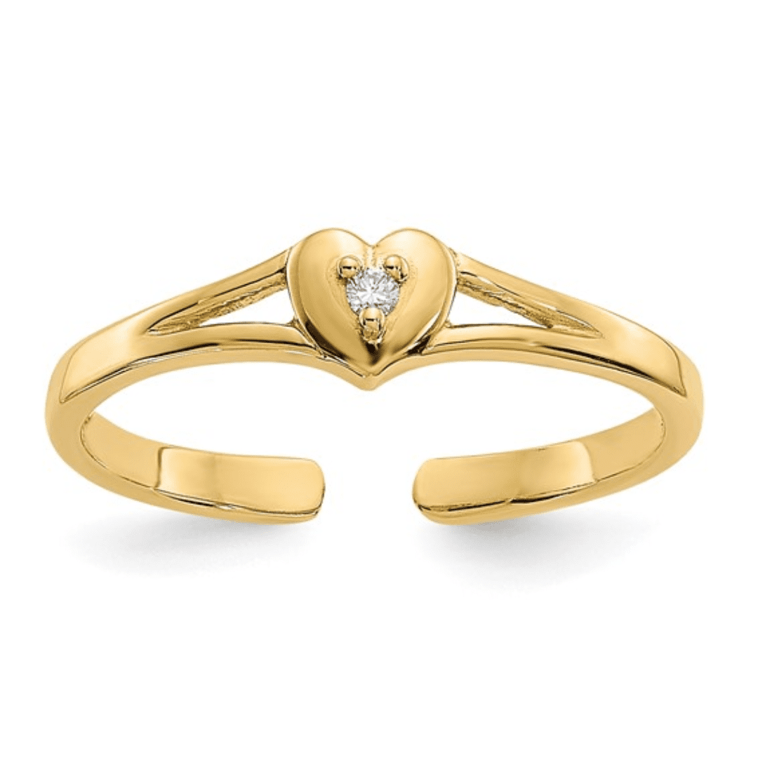 Fine Color Jewels Diamond Heart Toe Ring in 10K Solid Yellow Gold Polished Finish for Women