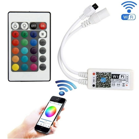 SUPERNIGHT WiFi Wireless LED Smart Controller Working with Android and IOS System Mobile Phone Free App for RGB LED Light Strips 5050 3528 LEDs 5V to 28V DC 4A Comes With One 24 Keys Remote (Best Game Controller App For Android)