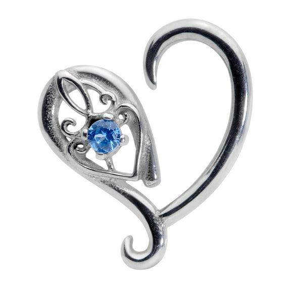 Body Candy Womens 16G 316L Steel Swoop Blue Accent Heart Right Closure Ring Daith Helix Tragus Rook 3/8"