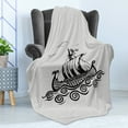 thumbnail image 4 of Viking Soft Flannel Fleece Throw Blanket, Hand Drawn Ship on Whirlpool Look Waves Greyscale Design Print, Cozy Plush for Indoor and Outdoor Use, 50" x 60", Pale Grey Charcoal Grey, by Ambesonne, 4 of 5