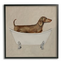 Stupell Industries Dachshund Dog Vintage Bathtub Animals & Insects Painting Black Framed Art Print Wall Art