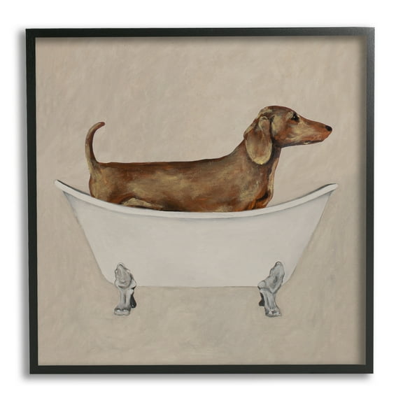 Stupell Industries Dachshund Dog Vintage Bathtub Animals & Insects Painting Black Framed Art Print Wall Art