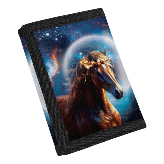 CHAQLIN Horse & Starry Sky Pattern Easy to Access Children's Wallet, Elastic Polyester Tri-Fold Wallets Purse Waterproof Kids Trifold Wallet for Outdoor Sports