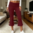 thumbnail image 3 of Womens Yoga Pants Capri High Waist Flare Leg Cropped Workout Pants Bootcut Soft Stretch for Pilates Summer Casual Wear,Wine,XXL, 3 of 8