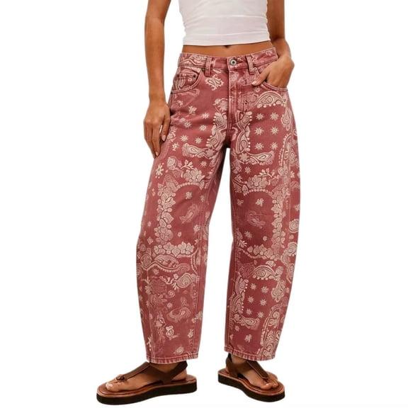 Kezqiaxn Wide Leg Pants Woman Bohemian Floral Comfy Elastic Waist Casual Loose Pants with Pockets Womens Summer Pants