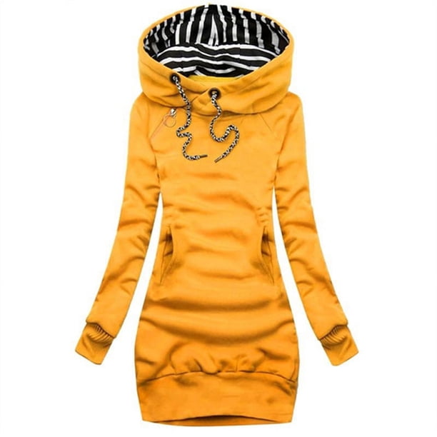 Vestido con capucha de manga larga con cordón, ropa informal de color sólido, vestido ajustado con capucha