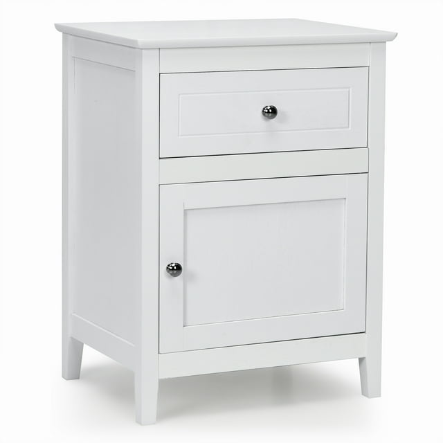 Costway Mesita de Noche Moderna Mesita Lateral con 2 Niveles Mesita de Sofá con Cajón Extraíble y Armario 48 x 38 x 63,5 cm Blanco