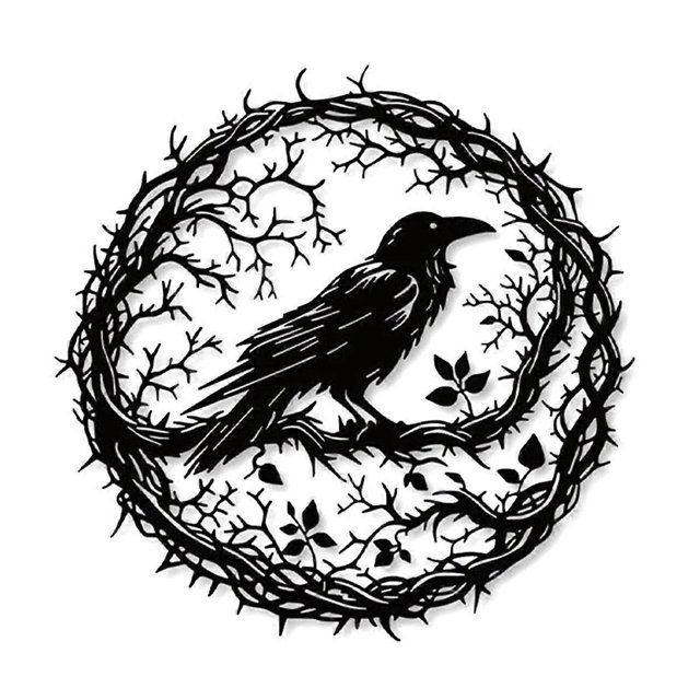 Raven Bird Metal Wall Art,Crow Wall Art Decor Black Bird Sculpture,Unique Design Home Decor for Garden Kitchen Balcony