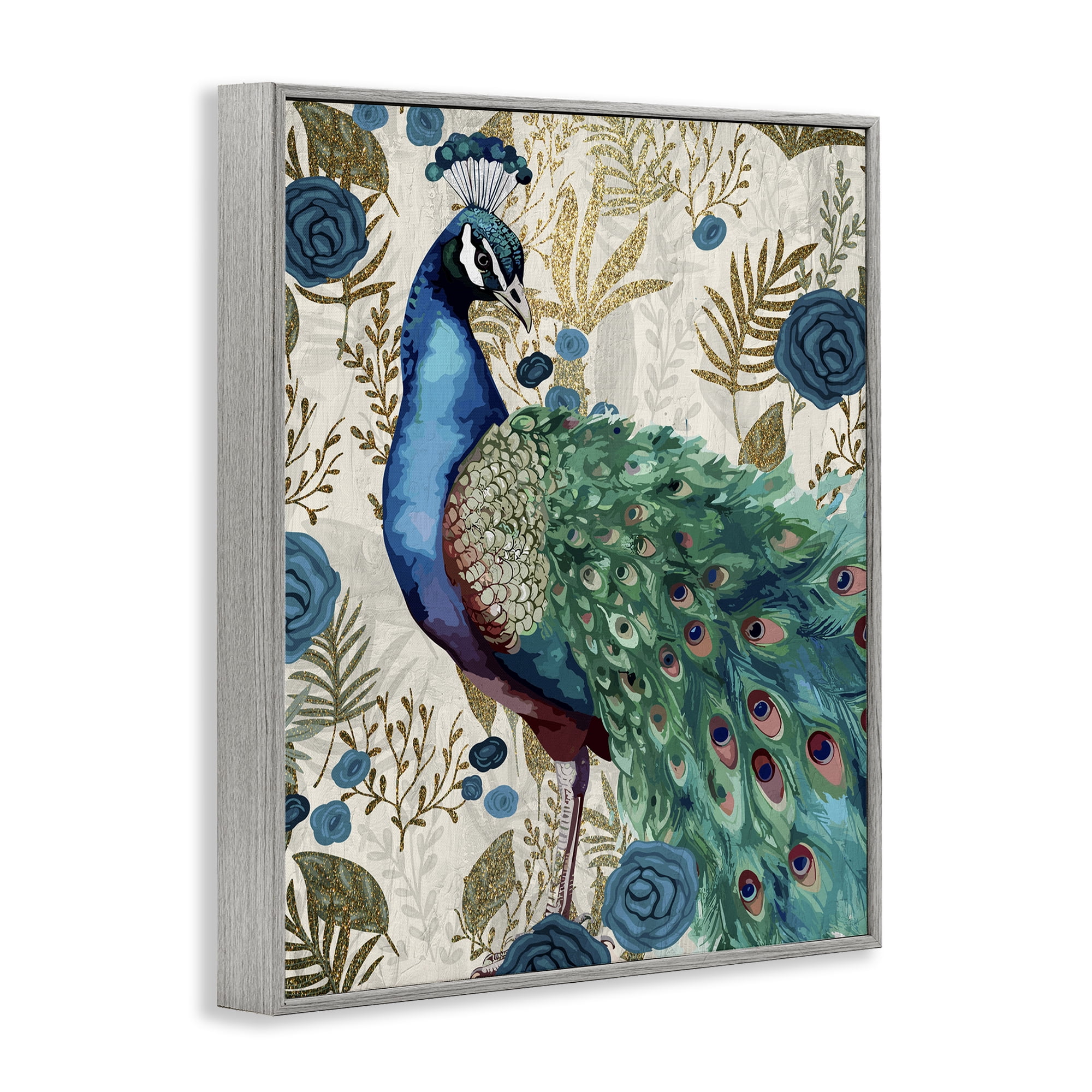 Stupell Industries Rococo Peacock Pride Gray Framed Giclee Art, design by Kim Allen