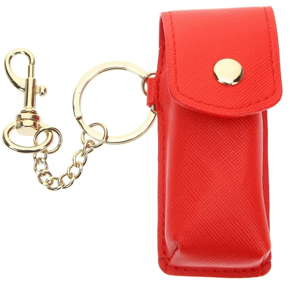 PTOOTP 1Pack Lipstick Sleeve Keychain Red Pu Leather Case for Women Camping