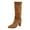 Brown, variant on Rokment Womens Slouch Knee High Dress Boots 2025 Fall Winter Fashion Suede Pointed Toe High Heels Mid Calf Tall Boots Beige Size 6.5
