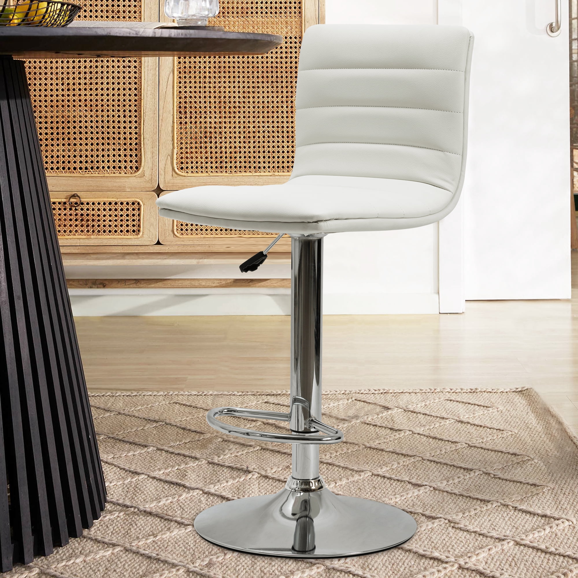 Set of 2 Bar Chairs Height Adjustable Counter Bar Stools with Cushion White