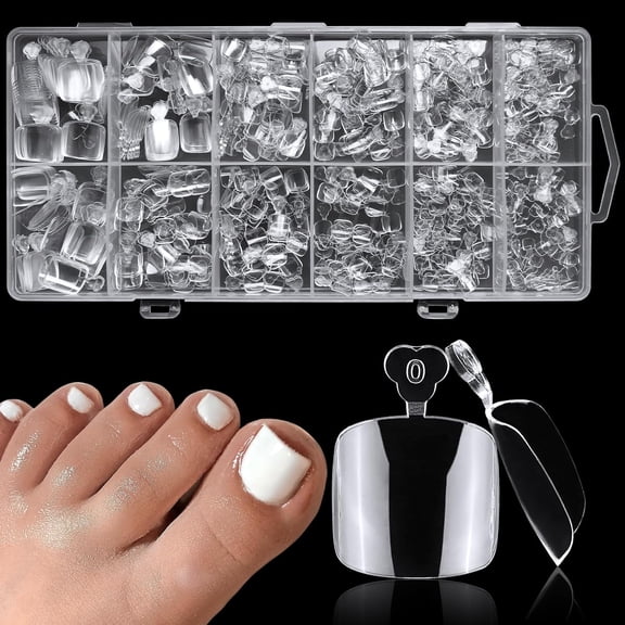 Toe Nail Tips, 600Pcs Gel x Nail Tips Clear Fake Toenails Pre-shape Toe Acrylic Nail Tips Full Cover False Toe Nails Tips 12 Sizes for Home DIY Nail Salon