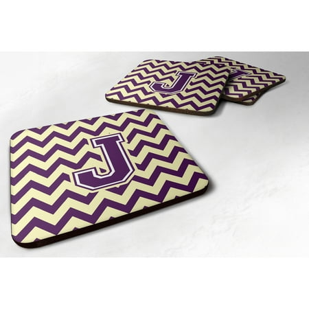 

Carolines Treasures CJ1058-JFC Letter J Chevron Purple and Gold Foam Coaster Set of 4 3 1/2 x 3 1/2 multicolor