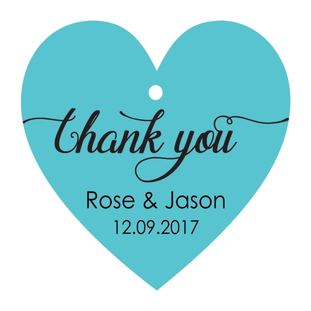 100 PCS Personalized Wedding Favor Gift Tags Thank You Custom Made Heart Shape Hang Tags