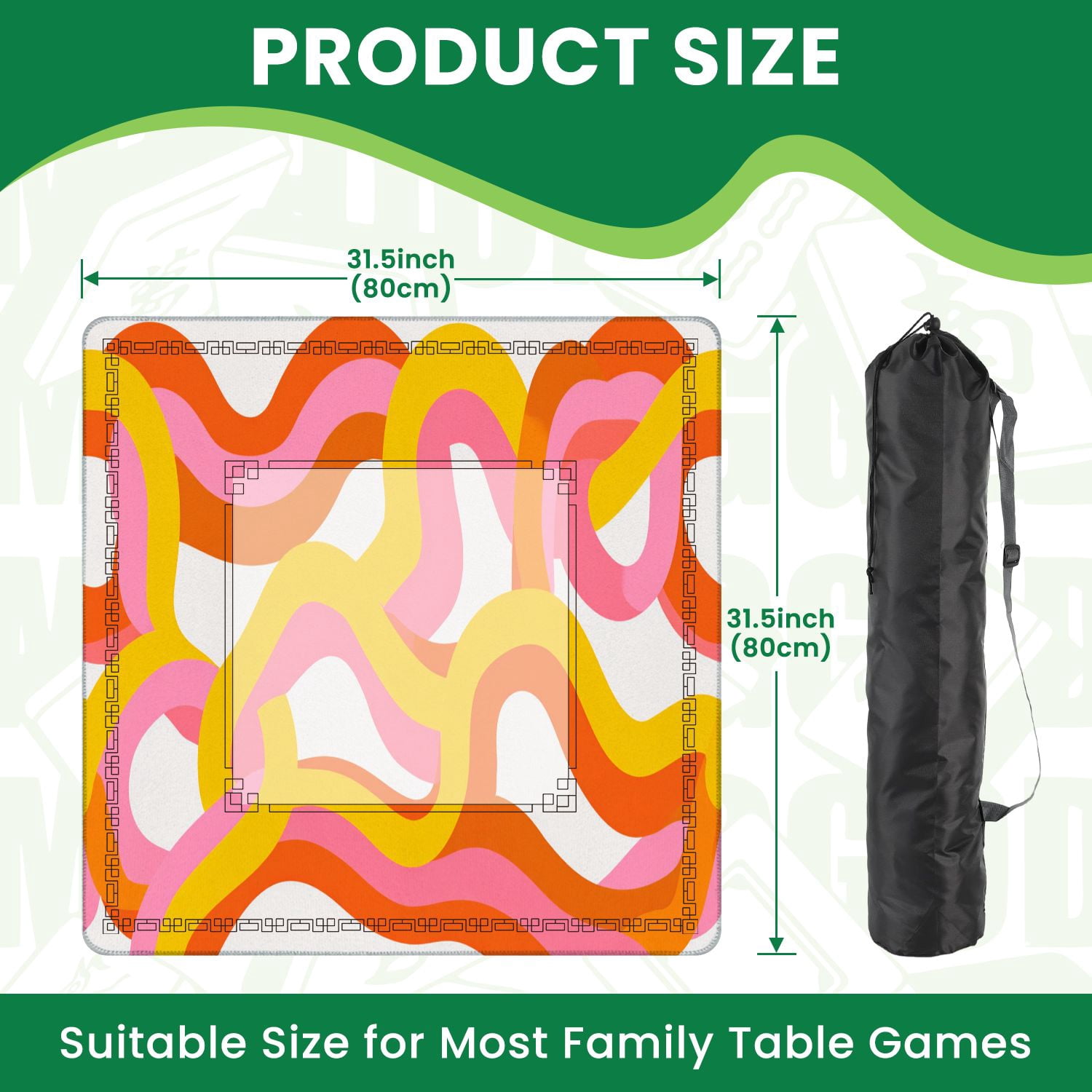 Mahjong Mat 31.5" x 31.5" Retro 60s style rainbow seamless pastel color stripes Non-Slip Noise Reduction American Mahjong Tiles Table Cover for Dominoes Poker Card Board Games Gift