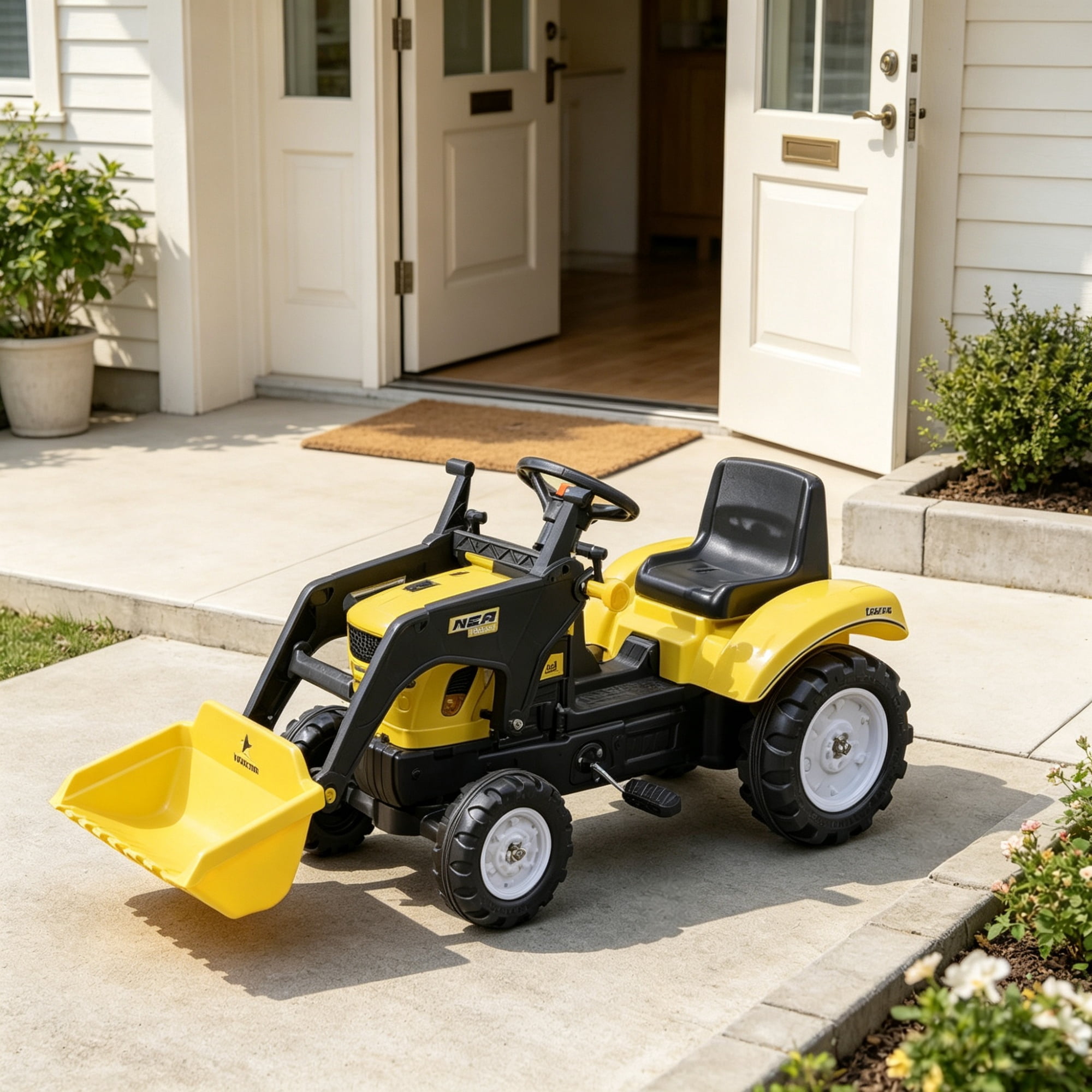Kids Pedal-Powered Ride-On Excavator Go Kart: with Working Front Loader Digger, Outdoor Play Toy for 3 Year Olds, Yellow